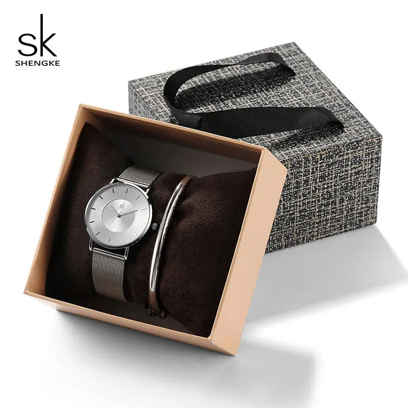 SHENGKE SK Luxury Jewelry Watches Set Bracelets & Bangles Watch Earring Necklace Jewelry Sets Box Dress Watches Sets 95001 - Get Me Products