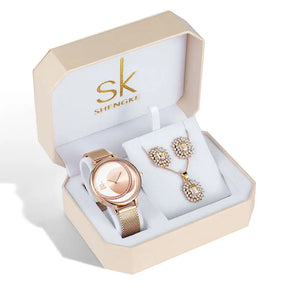 SHENGKE SK Luxury Jewelry Watches Set Bracelets & Bangles Watch Earring Necklace Jewelry Sets Box Dress Watches Sets 95001 - Get Me Products