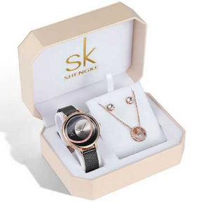 SHENGKE SK Luxury Jewelry Watches Set Bracelets & Bangles Watch Earring Necklace Jewelry Sets Box Dress Watches Sets 95001 - Get Me Products