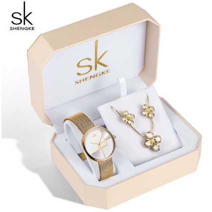 SHENGKE SK Luxury Jewelry Watches Set Bracelets & Bangles Watch Earring Necklace Jewelry Sets Box Dress Watches Sets 95001 - Get Me Products