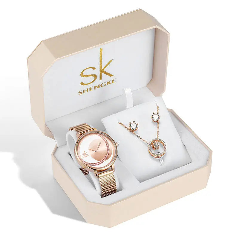 SHENGKE SK Luxury Jewelry Watches Set Bracelets & Bangles Watch Earring Necklace Jewelry Sets Box Dress Watches Sets 95001 - Get Me Products