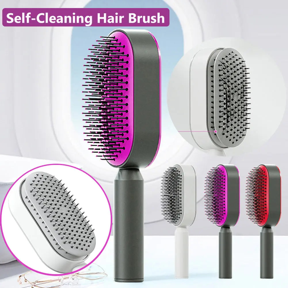 Self Cleaning Hair Brush For Women One-key Cleaning Hair Loss Airbag Massage Scalp Comb Anti-Static Hairbrush - Get Me Products