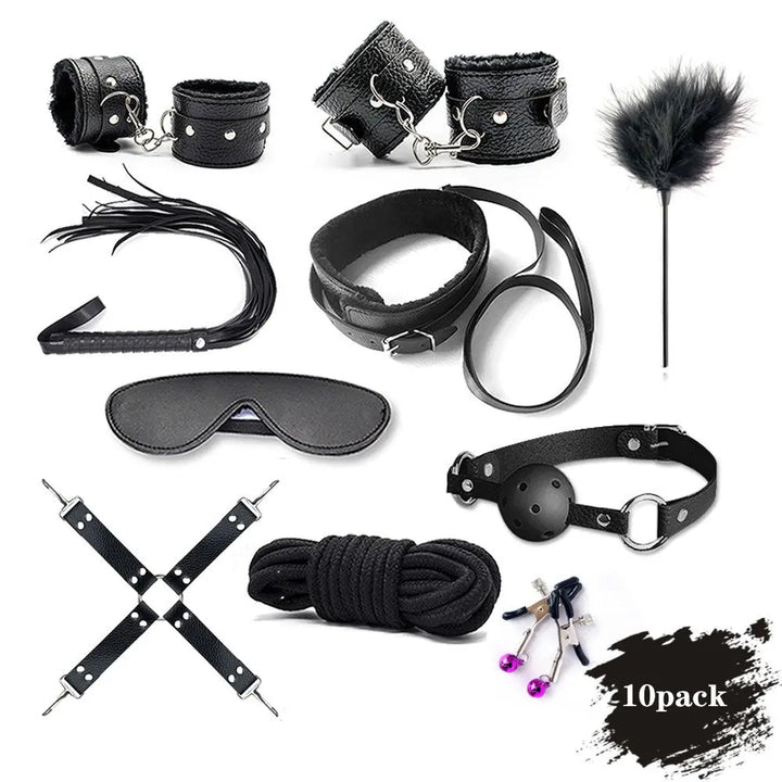 Sexy 10Pcs BDSM Toys Leather Bondage Sets Restraint Kits Sex Things For Couples - Get Me Products