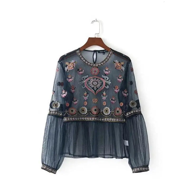 Sheer Mesh Floral Embroidery Top - Get Me Products