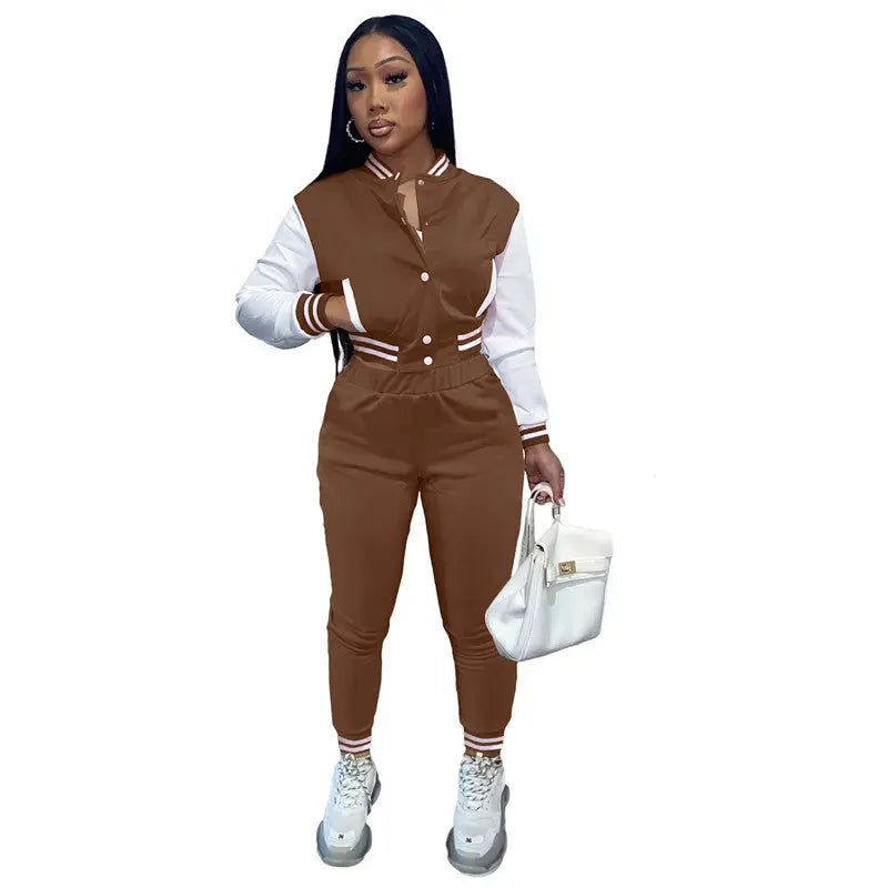 Spring Fall Crop Jogging Tracksuit Women Varsiti Jacket Sets Baseball Sweatsuit Vasiti Jacket Two Piece Set Tracksuit For Women - Get Me Products