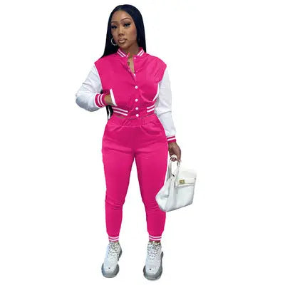 Spring Fall Crop Jogging Tracksuit Women Varsiti Jacket Sets Baseball Sweatsuit Vasiti Jacket Two Piece Set Tracksuit For Women - Get Me Products