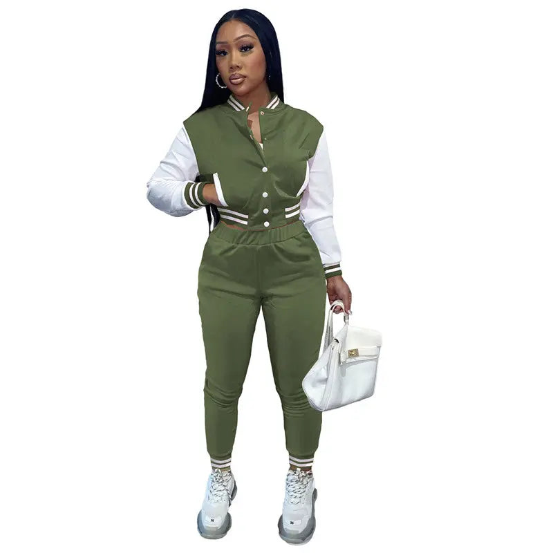 Spring Fall Crop Jogging Tracksuit Women Varsiti Jacket Sets Baseball Sweatsuit Vasiti Jacket Two Piece Set Tracksuit For Women - Get Me Products