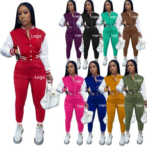 Spring Fall Crop Jogging Tracksuit Women Varsiti Jacket Sets Baseball Sweatsuit Vasiti Jacket Two Piece Set Tracksuit For Women - Get Me Products