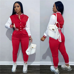 Spring Fall Crop Jogging Tracksuit Women Varsiti Jacket Sets Baseball Sweatsuit Vasiti Jacket Two Piece Set Tracksuit For Women - Get Me Products