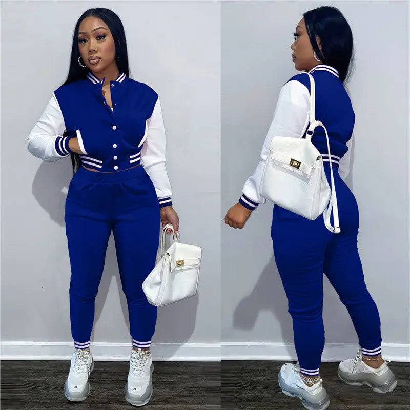 Spring Fall Crop Jogging Tracksuit Women Varsiti Jacket Sets Baseball Sweatsuit Vasiti Jacket Two Piece Set Tracksuit For Women - Get Me Products