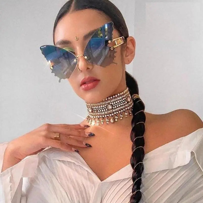 THREE HIPPOS 2020 new arrivals Big Butterfly shaped sunglasses metal framework Rimless Shades Colorful party Sun Glasses - Get Me Products