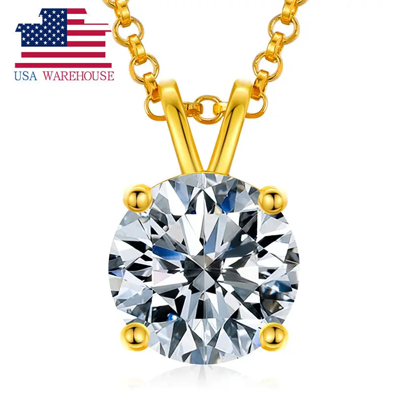 USA Stock Women Jewelry Classic 18K Gold Plated 925 Sterling Silver VVS Moissanite Diamond Pendant Necklace - Get Me Products