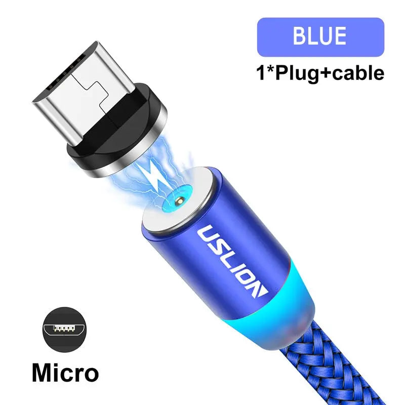 USLION Magnetic USB Cable For iPhone 12 11 Xiaomi Samsung Type C Cable LED Fast Charging Data Charge Micro USB Cable Cord Wire - Get Me Products