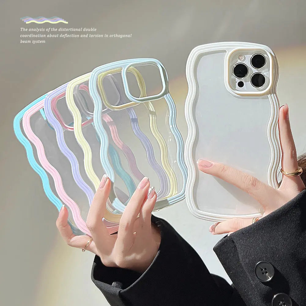 Wave Border Mobile Phone Case Solid Color Simple Candy Color - Get Me Products