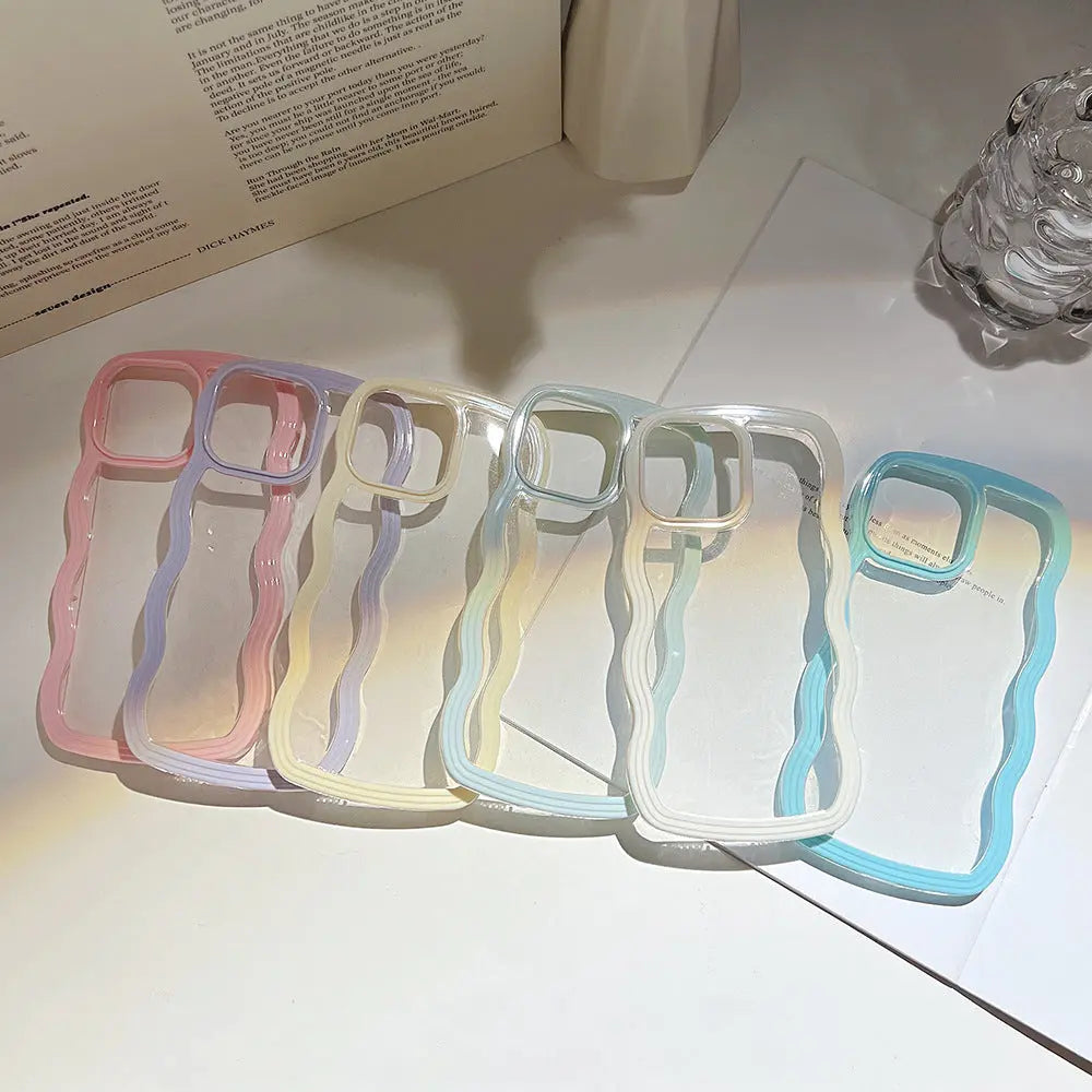 Wave Border Mobile Phone Case Solid Color Simple Candy Color - Get Me Products
