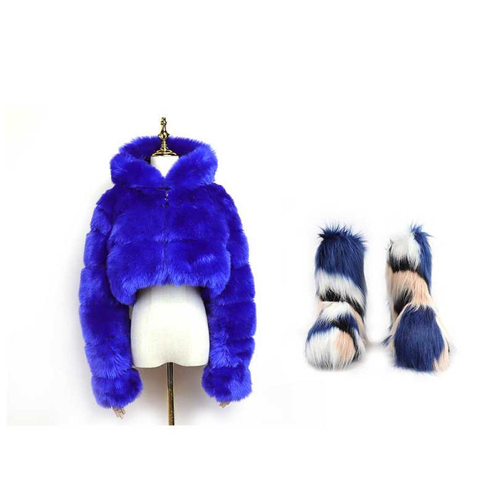 Winter fashion designer lady girls sets furry women shoes snow women's boots with matching fur jacket coat - Get Me Products