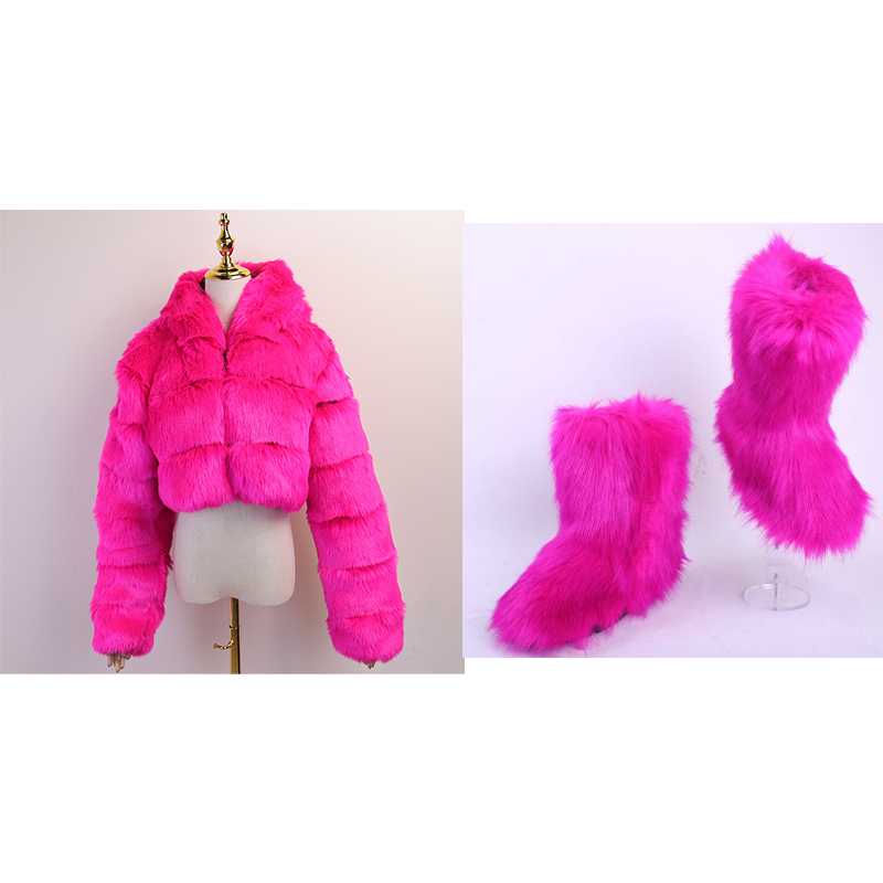 Winter fashion designer lady girls sets furry women shoes snow women's boots with matching fur jacket coat - Get Me Products