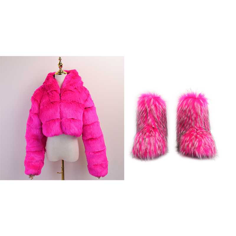 Winter fashion designer lady girls sets furry women shoes snow women's boots with matching fur jacket coat - Get Me Products