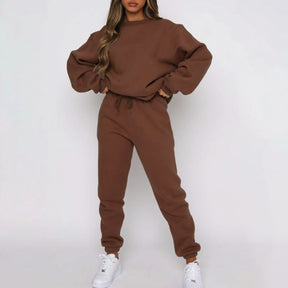 Women Clothing Vendor Wholesale Blank Brown Private Label Fleece Sweat Suits Set - Get Me Products