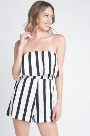 Women's Strapless Stripe Pocket Romper - Get Me Products