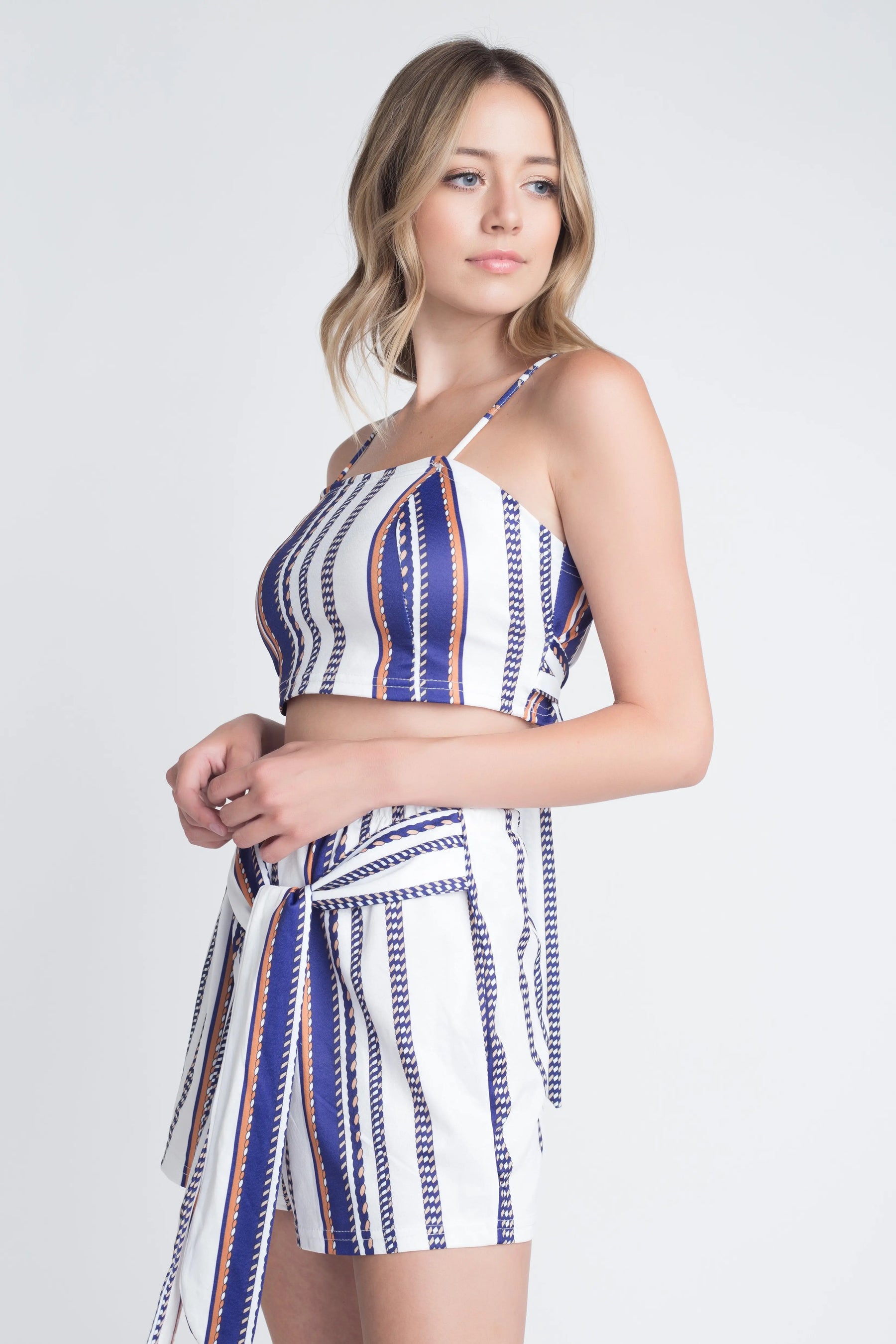 Women's Unique Stripe Printed 2pc Set with Tie - Get Me Products