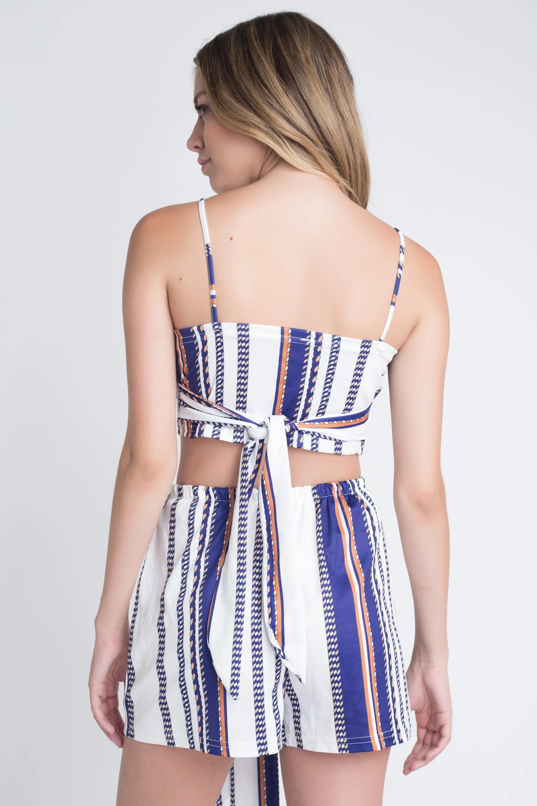 Women's Unique Stripe Printed 2pc Set with Tie - Get Me Products