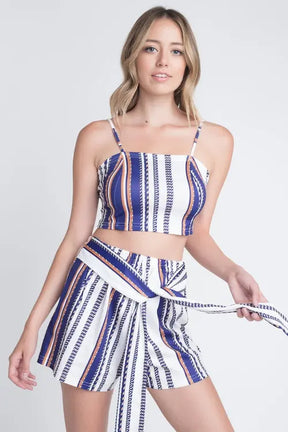 Women's Unique Stripe Printed 2pc Set with Tie - Get Me Products