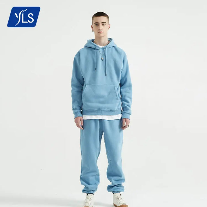 YLS Men 330GSM Fleece Thick Blank Custom Logo Printing Jogger Suit Set Plus Size Private Label Stacked Tracksuits Sweat Suits - Get Me Products