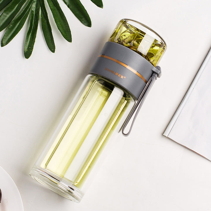 Glass Water Bottle With Tea Infuser Filter Tea Separation Double Wall Glass Bottle Leakproof Water Bottle - Get Me Products